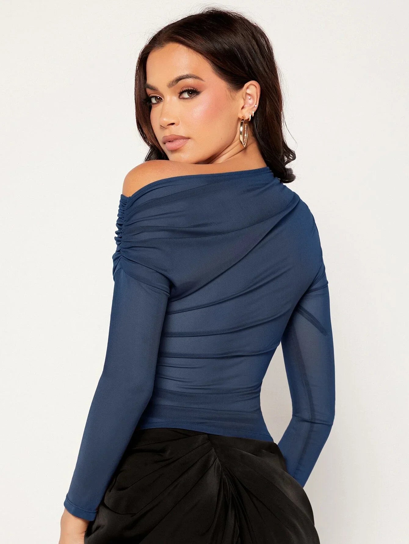 Buy SHEIN Unity Asymmetrical Neck Ruched Mesh Top in Pakistan