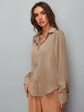 Buy SHEIN Clasi Satin Solid Button Up Shirt in Pakistan