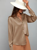 Buy SHEIN Clasi Satin Solid Button Up Shirt in Pakistan