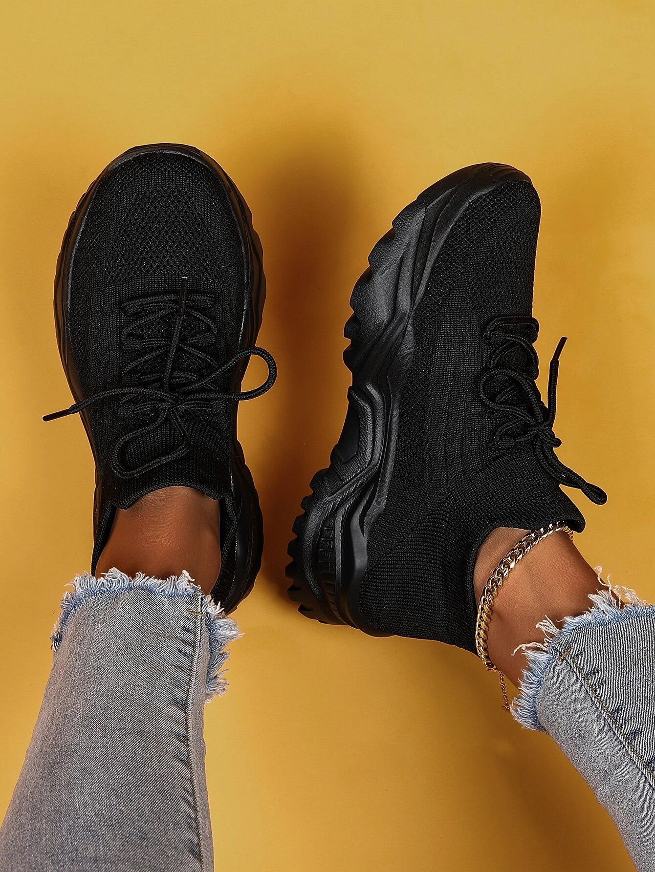 Buy SHEIN Minimalist Lace Up Decor Knit Sneakers in Pakistan