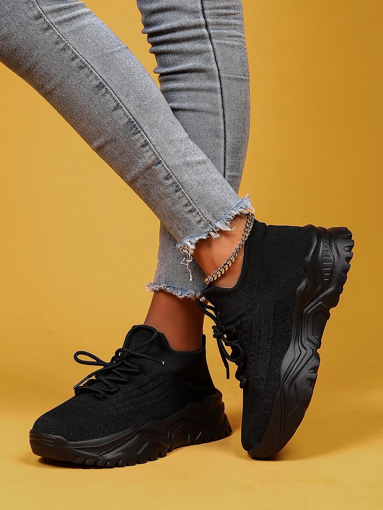 Buy SHEIN Minimalist Lace Up Decor Knit Sneakers in Pakistan