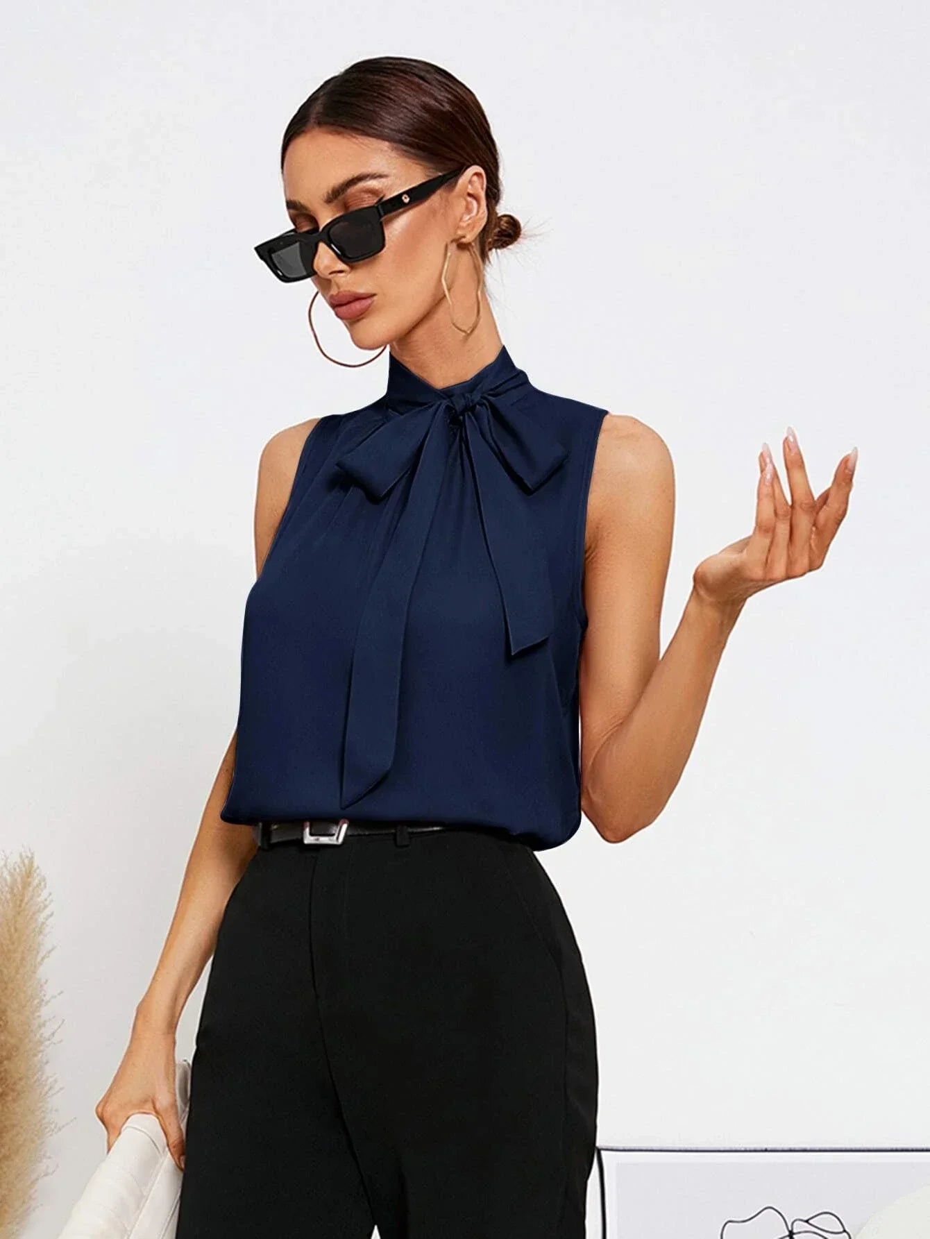 Buy Shein Tie Neck Sleeveless Blouse in Pakistan
