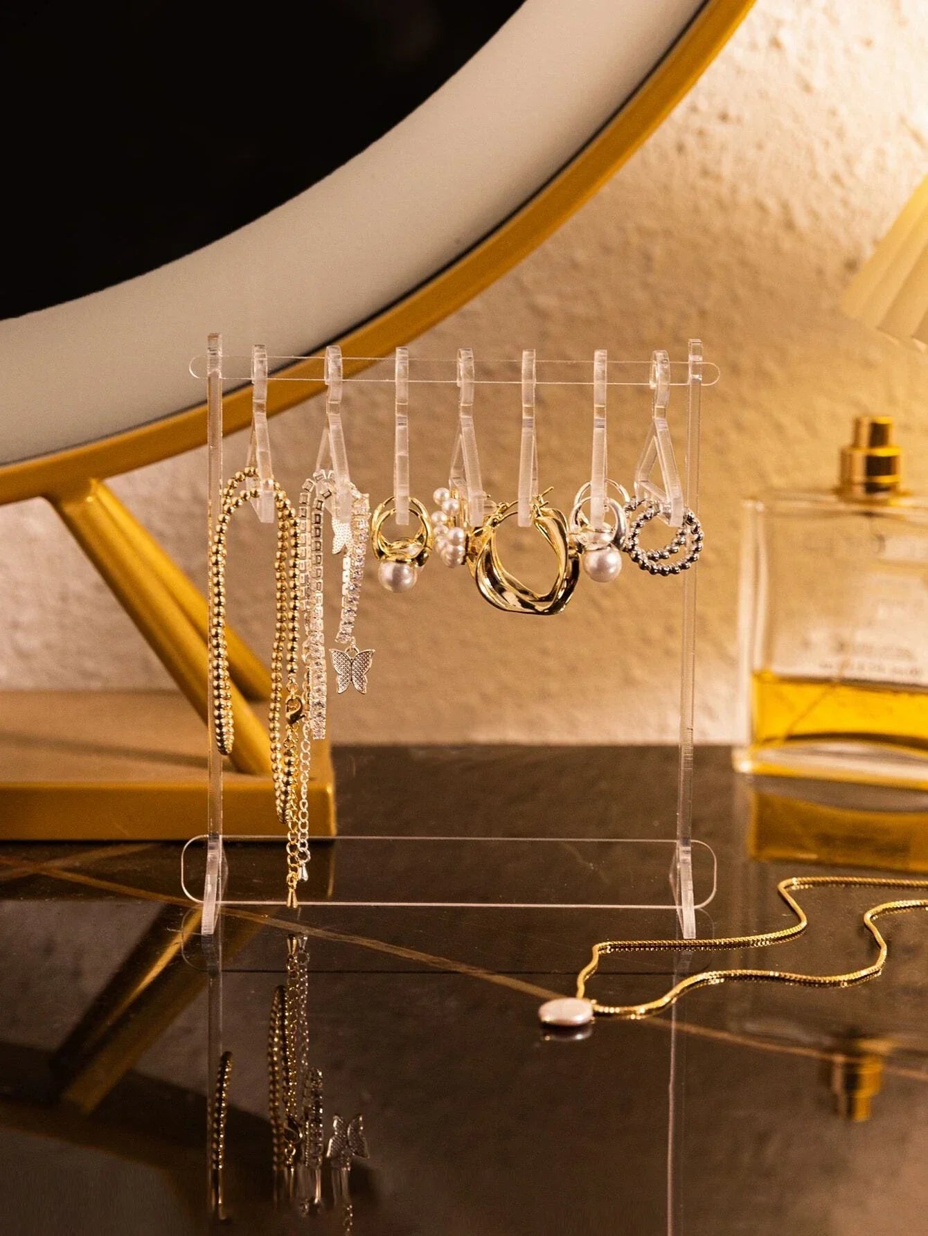Buy SHEIN 1pc Clothes Hanger Design Clear Jewelry Display Rack, Creative Clear Jewelry Organizer For Home in Pakistan