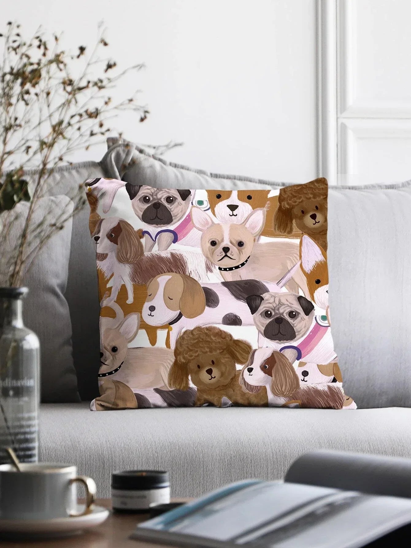 Buy Shein Dog Print Cushion Cover Without Filler in Pakistan