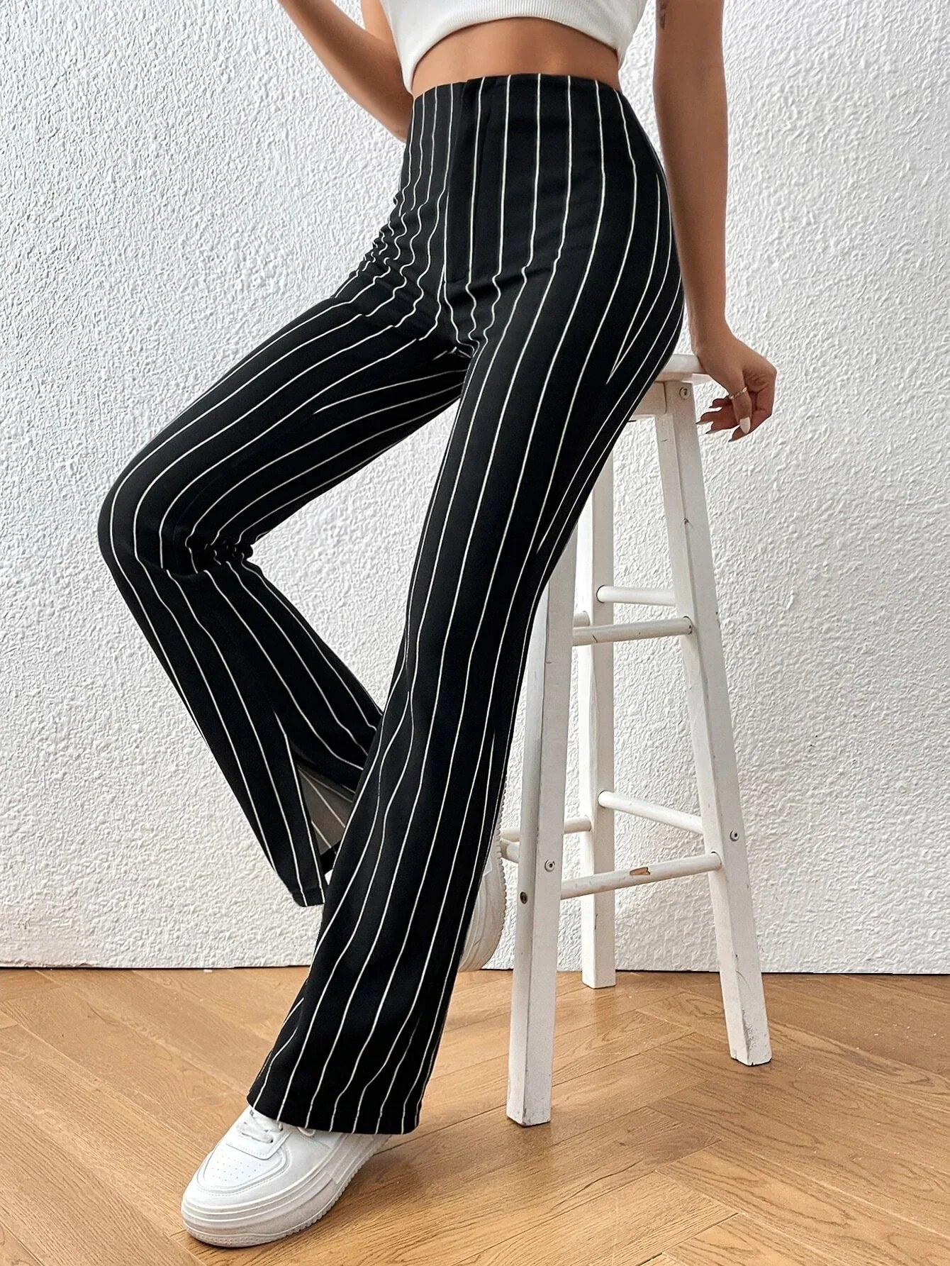 Buy SHEIN EZwear Striped Print Split Hem Pants in Pakistan