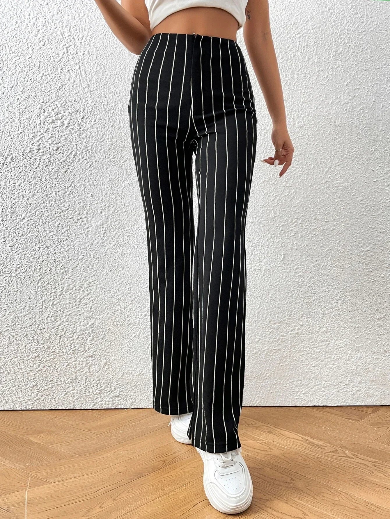 Buy SHEIN EZwear Striped Print Split Hem Pants in Pakistan