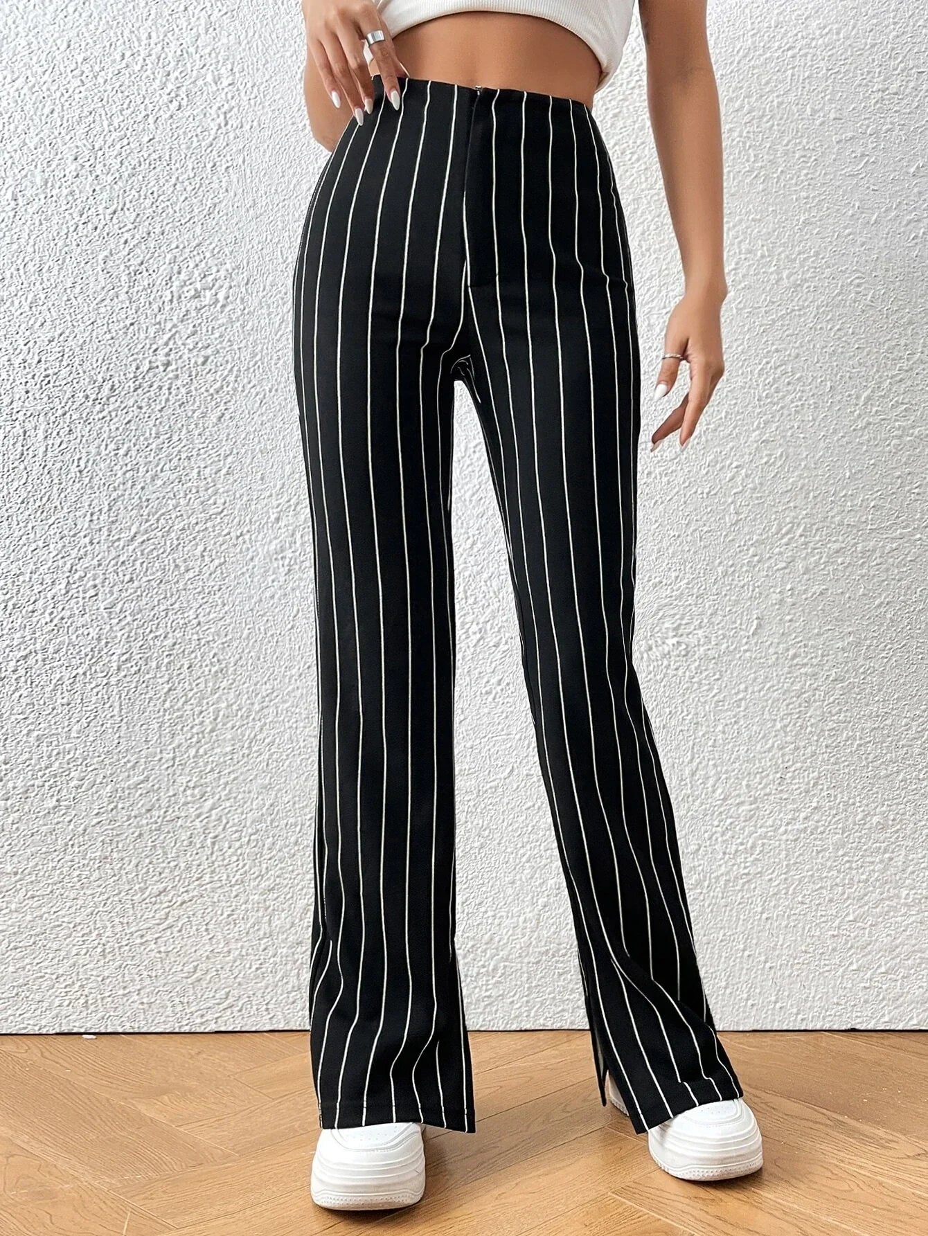 Buy SHEIN EZwear Striped Print Split Hem Pants in Pakistan