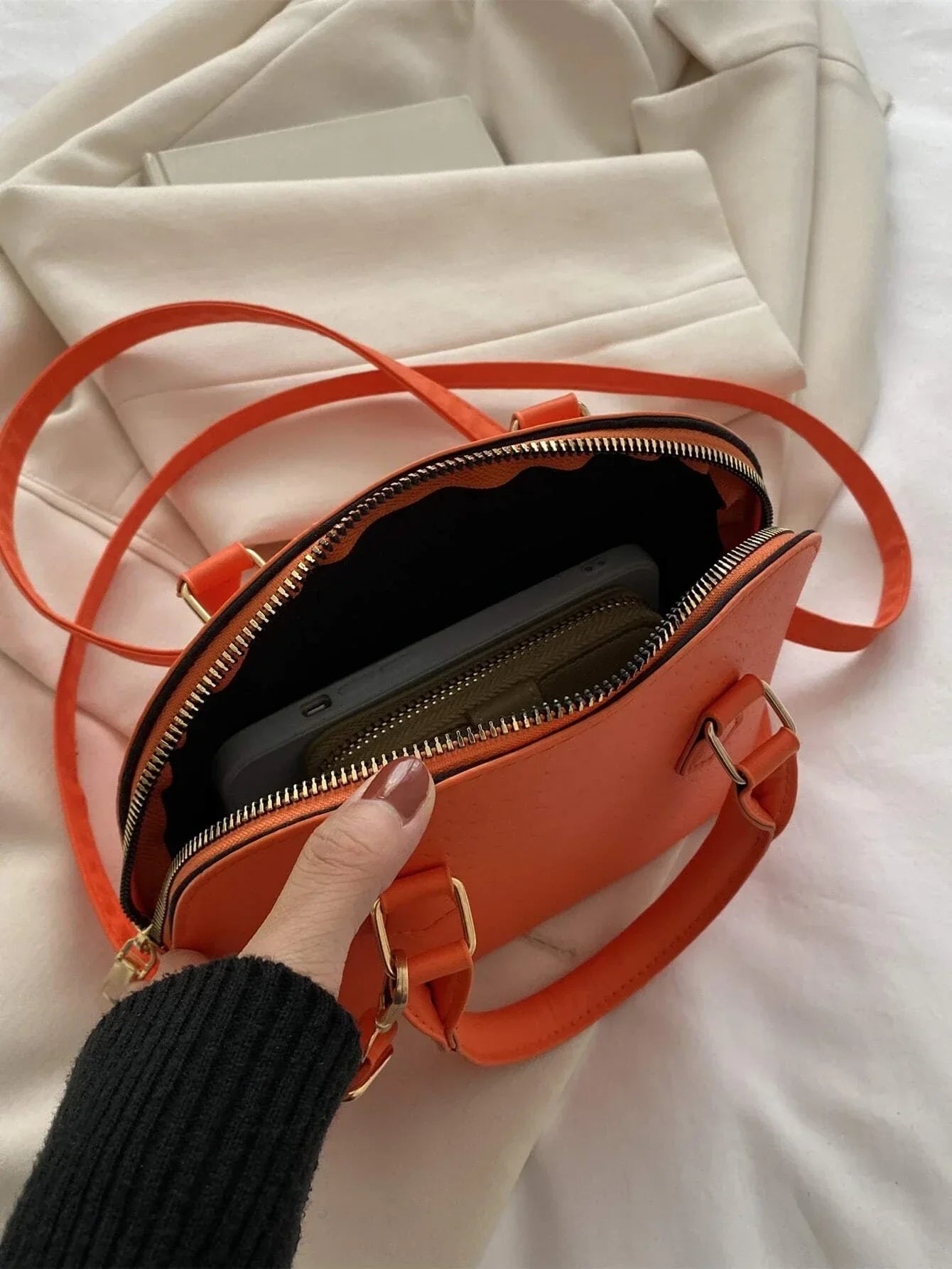 Buy SHEIN Neon Orange Snakeskin Embossed Dome Bag in Pakistan