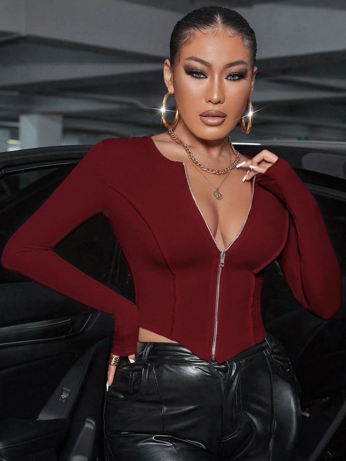 Buy SHEIN Zip Up Seam Detail Hanky Hem Tee in Pakistan