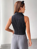 Buy SHEIN Unity Pinstriped Print Lapel Neck Crop Tank Top in Pakistan