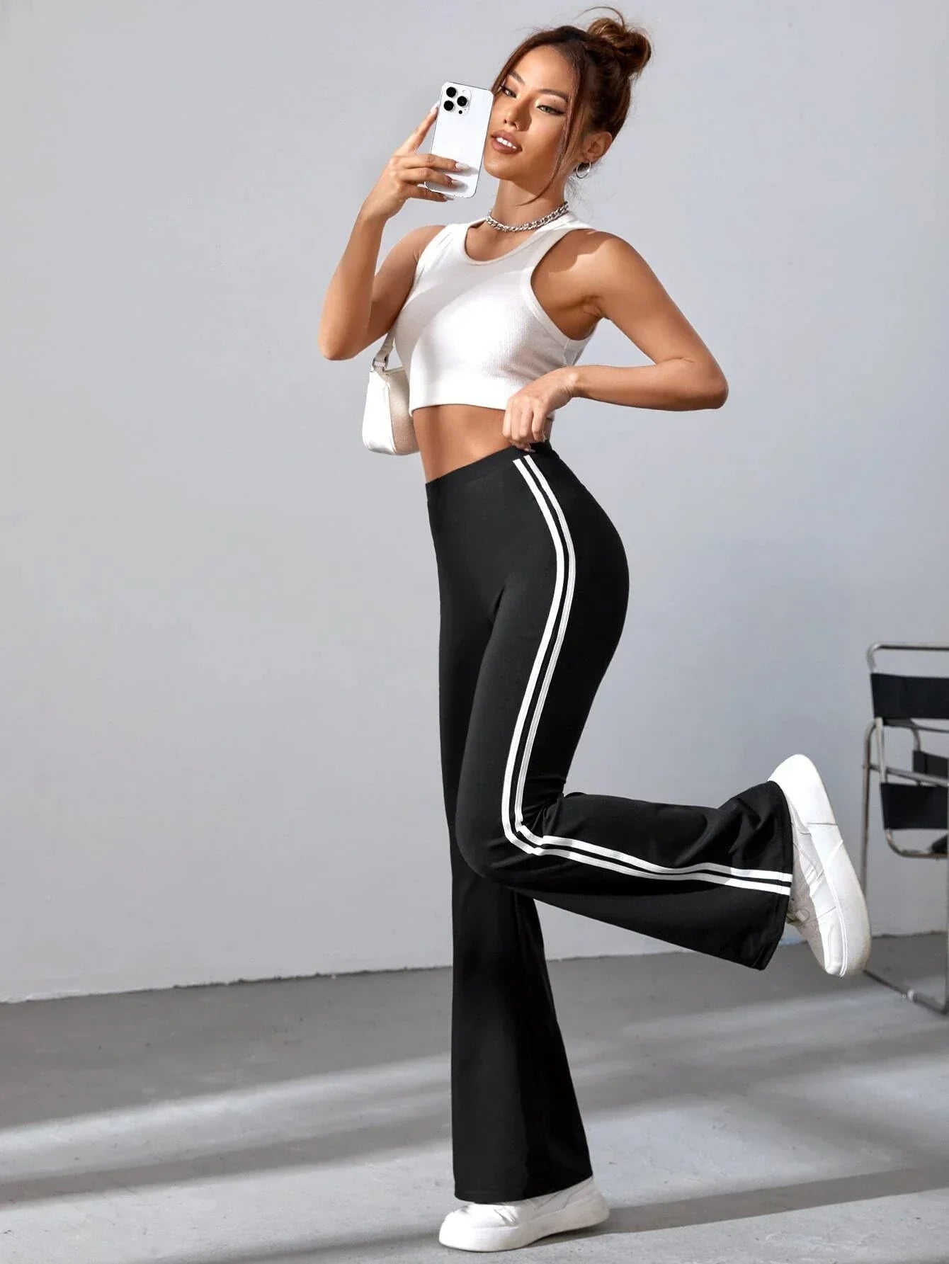 Buy SHEIN EZwear Striped Tape Flare Leg Pants in Pakistan