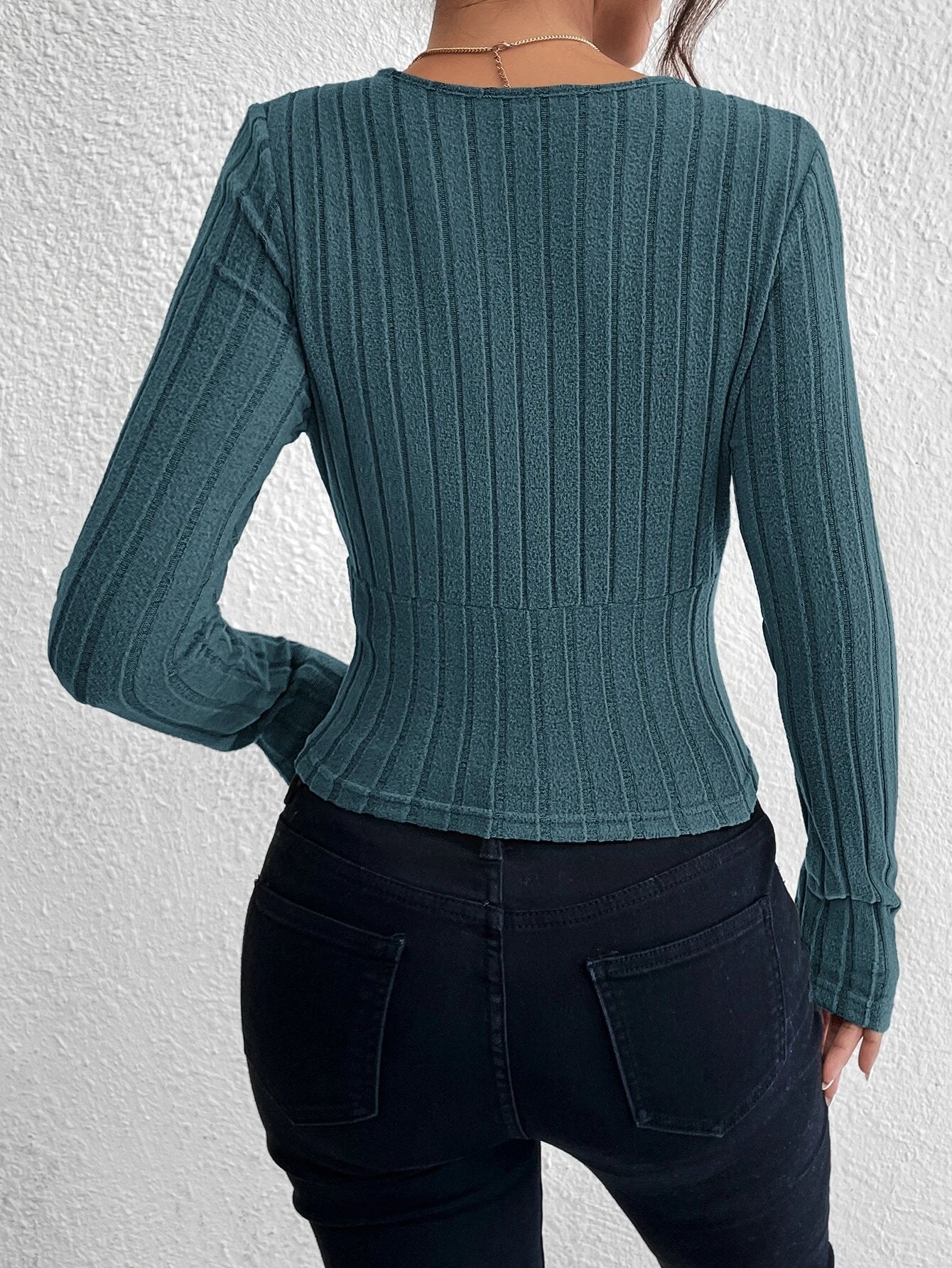 Buy SHEIN EZwear Surplice Neck Ribbed Knit Crop Tee in Pakistan