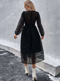 Buy Shein Jacquard Lantern Sleeve Button Front Dress in Pakistan