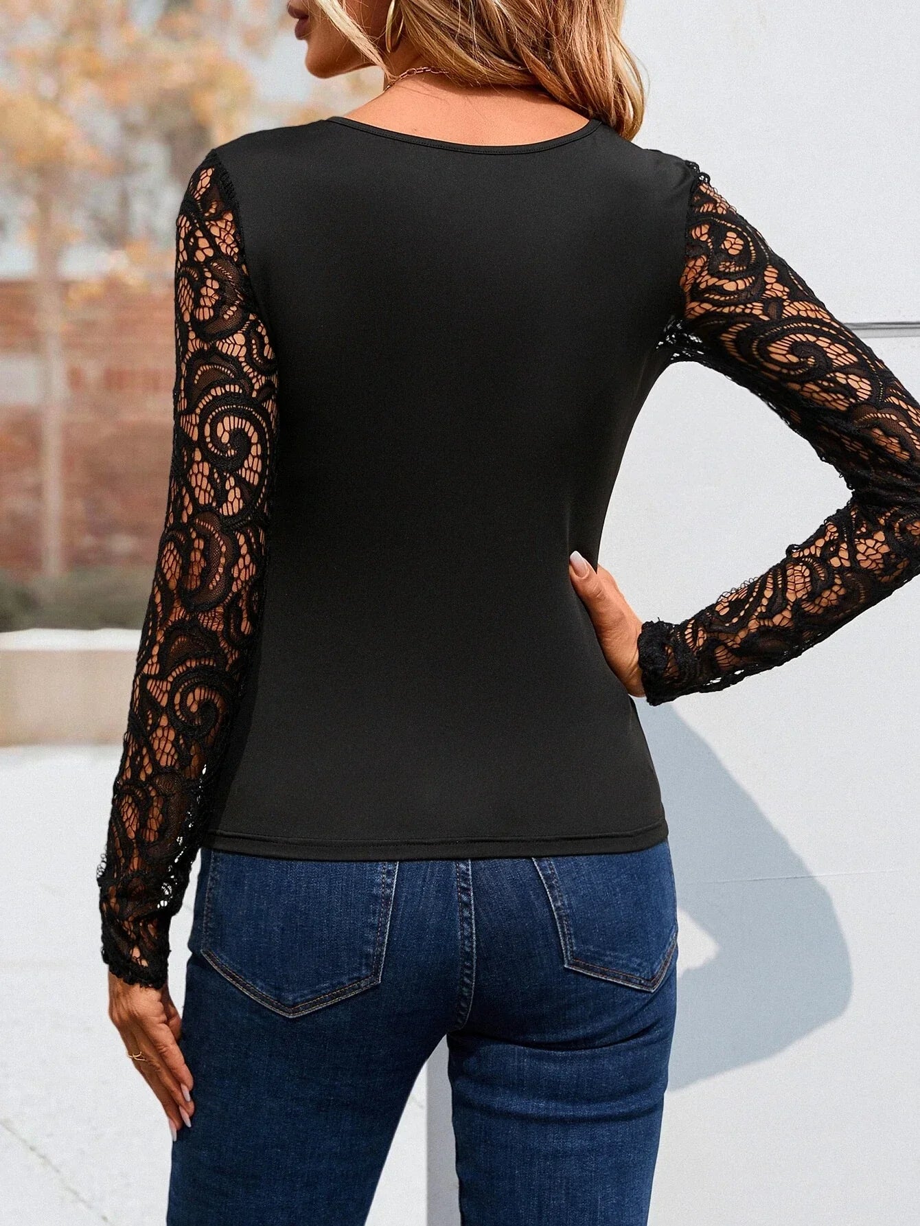 Buy Shein Contrast Lace Cut Out Front Top in Pakistan