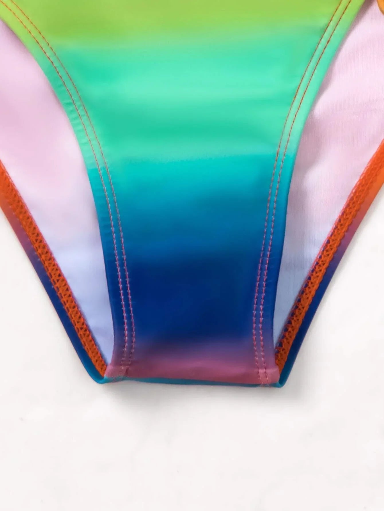 Buy SHEIN Ombre Bikini Set Halter Push Up Bra & Bikini Bottom & Beach Skirt 3 Piece Bathing Suit in Pakistan