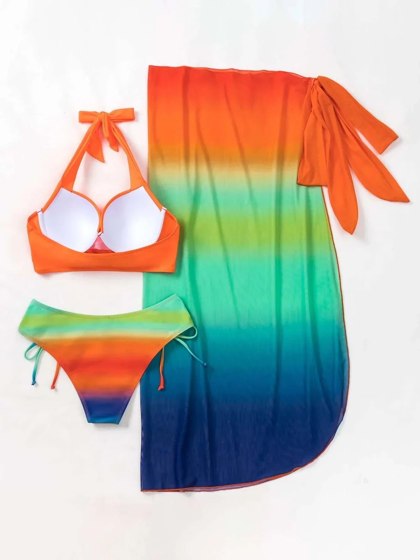 Buy SHEIN Ombre Bikini Set Halter Push Up Bra & Bikini Bottom & Beach Skirt 3 Piece Bathing Suit in Pakistan