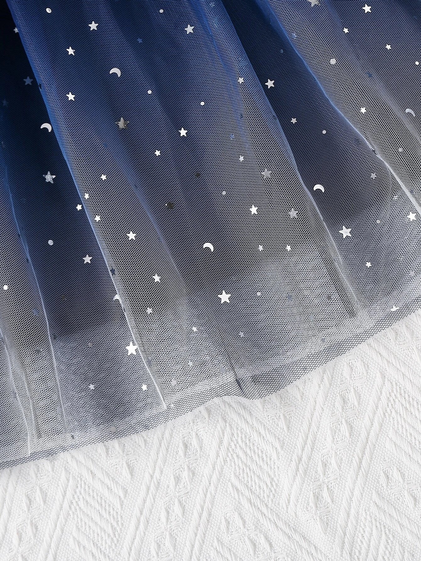 Buy SHEIN Girls Star & Moon Patched Contrast Mesh Ruffle Trim Dress in Pakistan