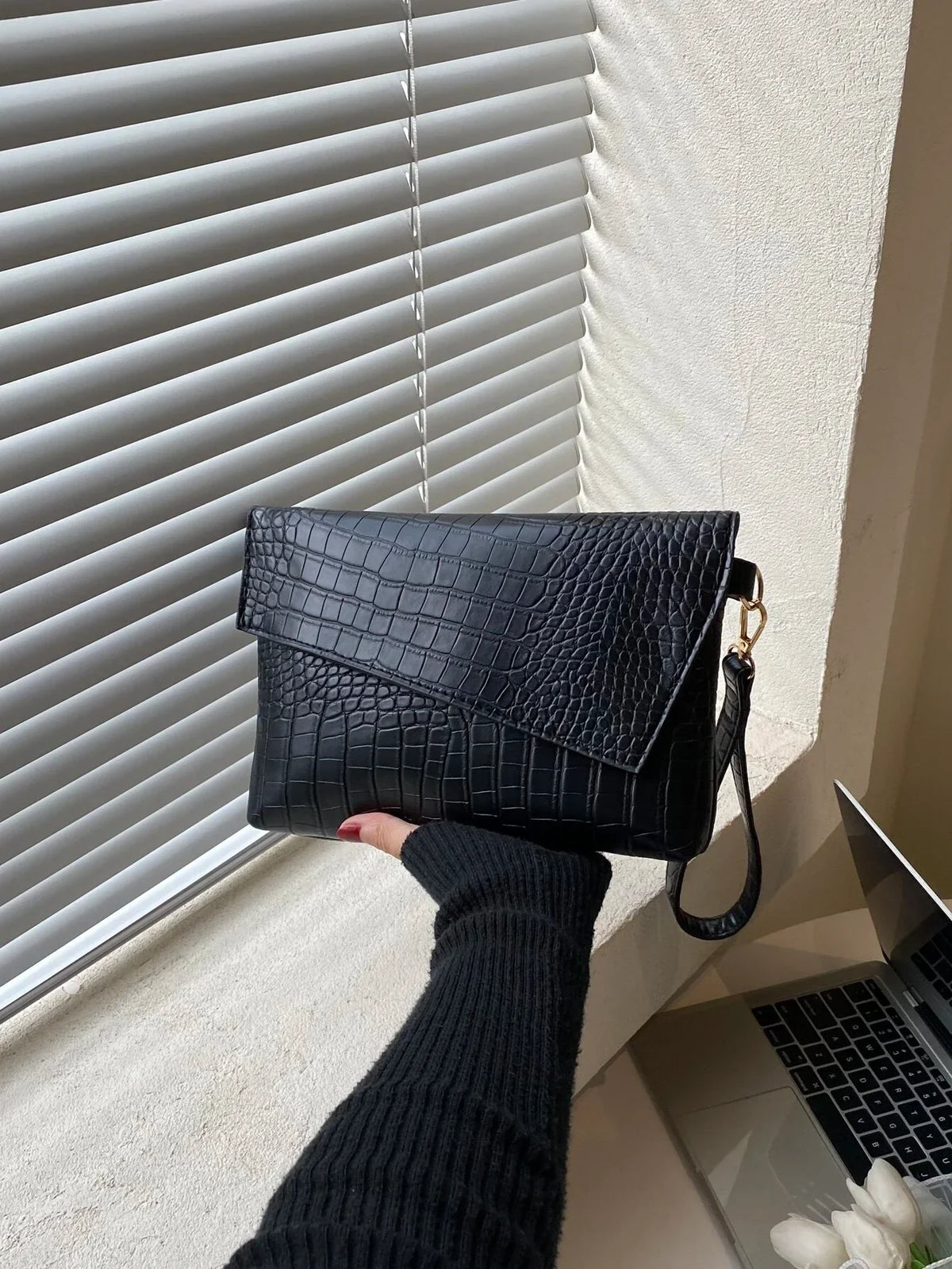 Buy Shein Crocodile Embossed Flap Square Bag With Wristlet in Pakistan