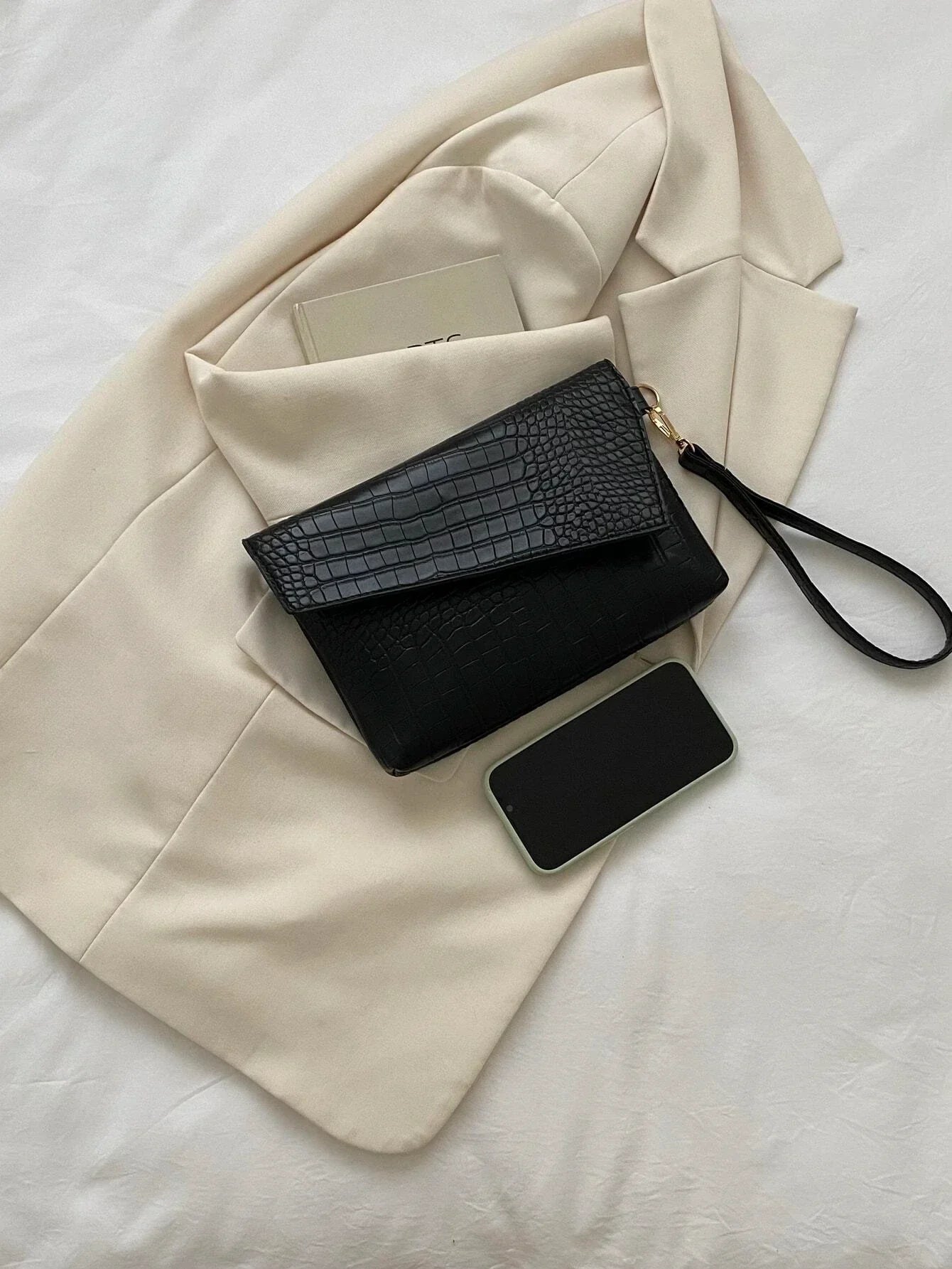 Buy Shein Crocodile Embossed Flap Square Bag With Wristlet in Pakistan