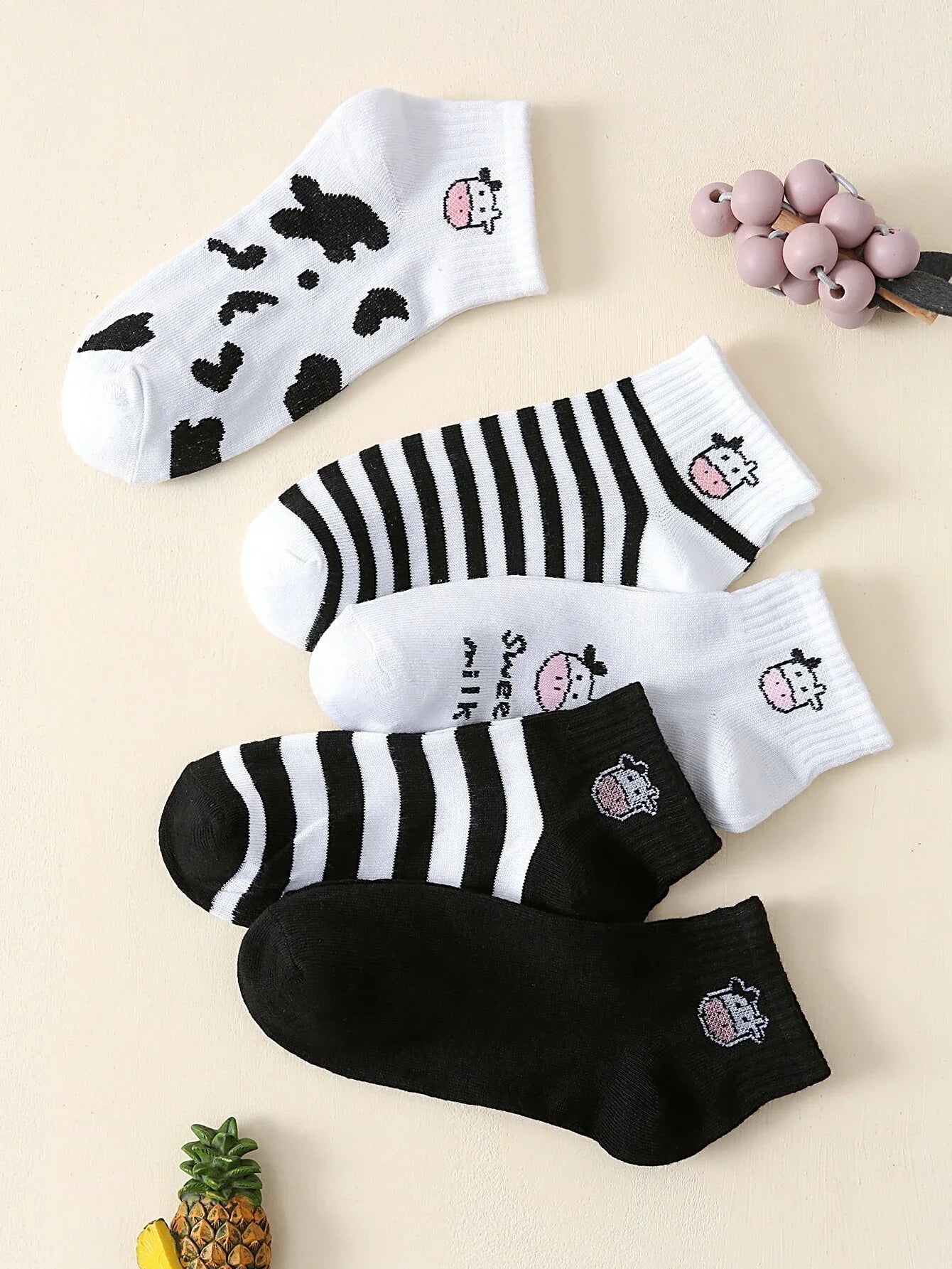 Buy Shein Striped & Cow Pattern Ankle Socks in Pakistan