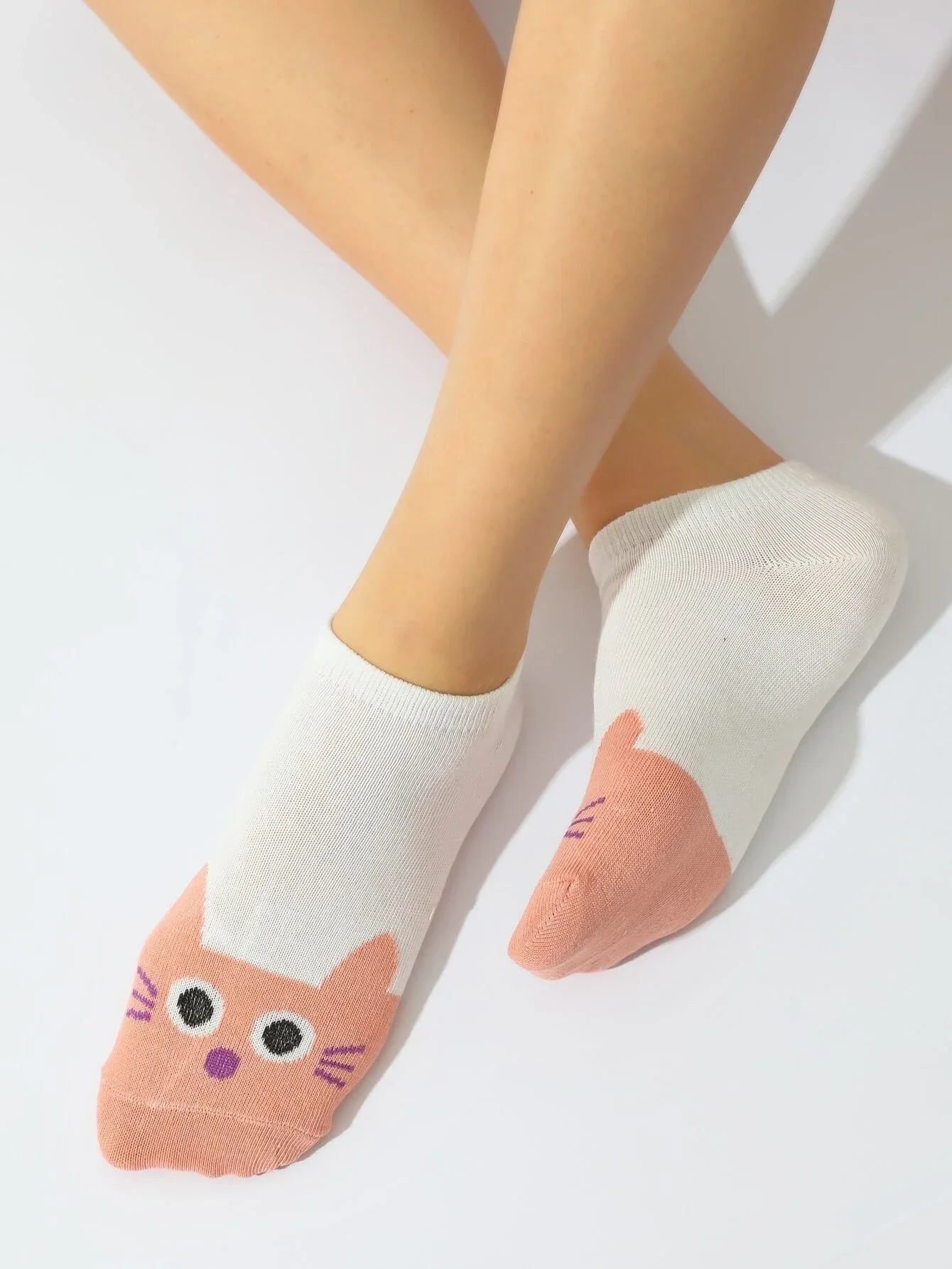 Buy Shein 2pairs Cartoon Cat & Striped Pattern Ankle Socks in Pakistan