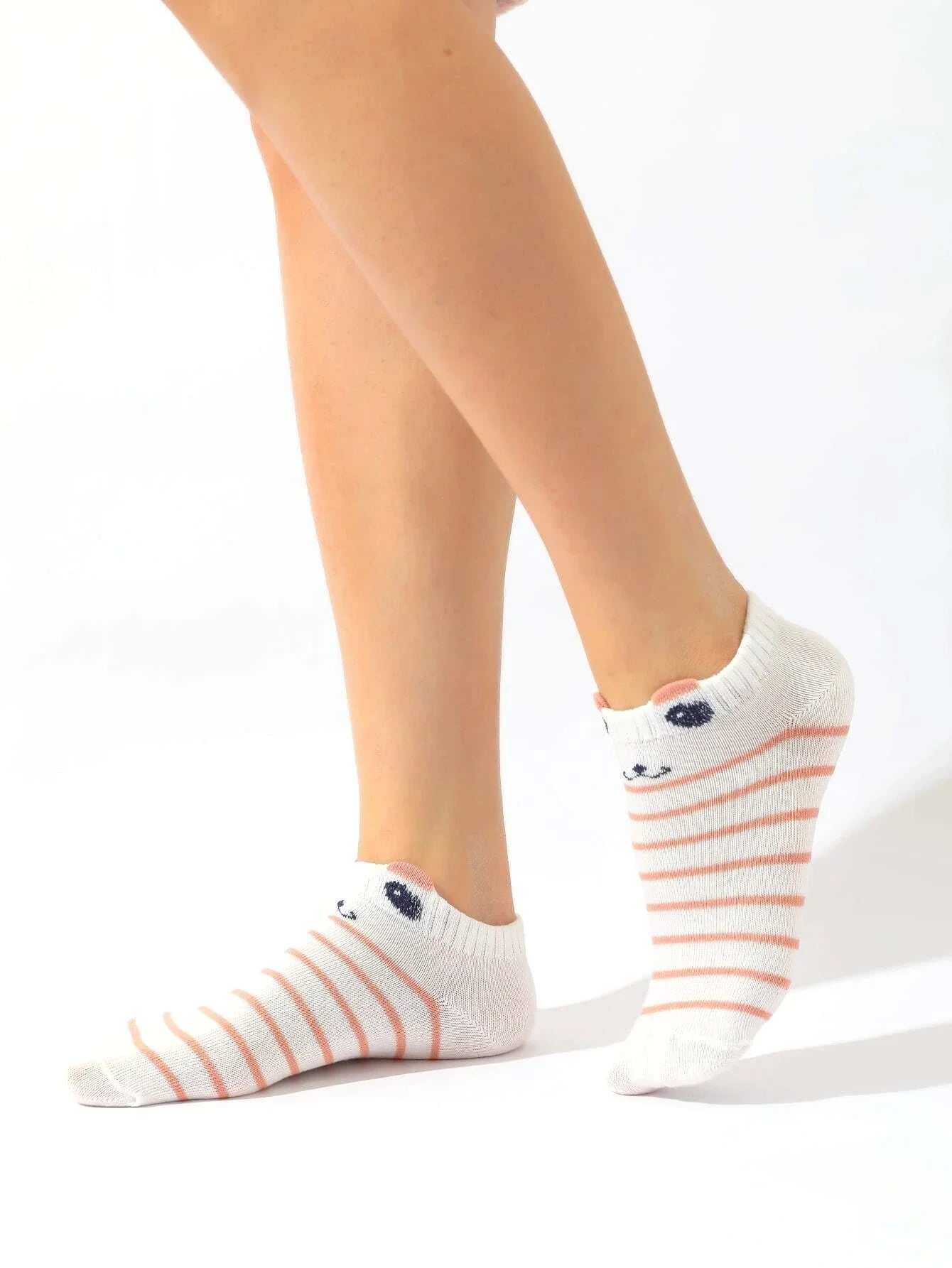 Buy Shein 2pairs Cartoon Cat & Striped Pattern Ankle Socks in Pakistan