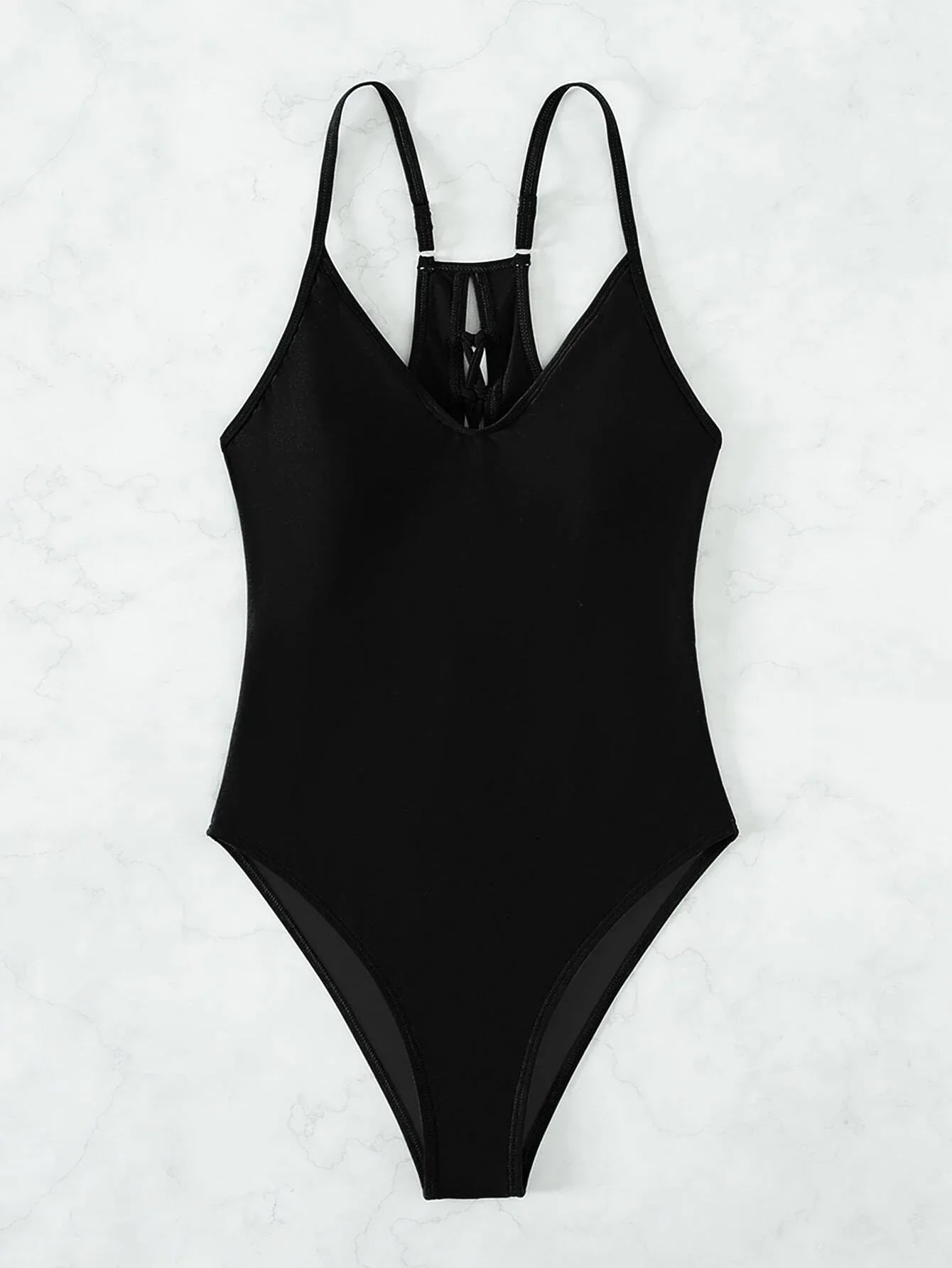 Buy SHEIN Plain Lace Up Backless One Piece Swimsuit in Pakistan