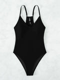Buy SHEIN Plain Lace Up Backless One Piece Swimsuit in Pakistan