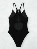 Buy SHEIN Plain Lace Up Backless One Piece Swimsuit in Pakistan