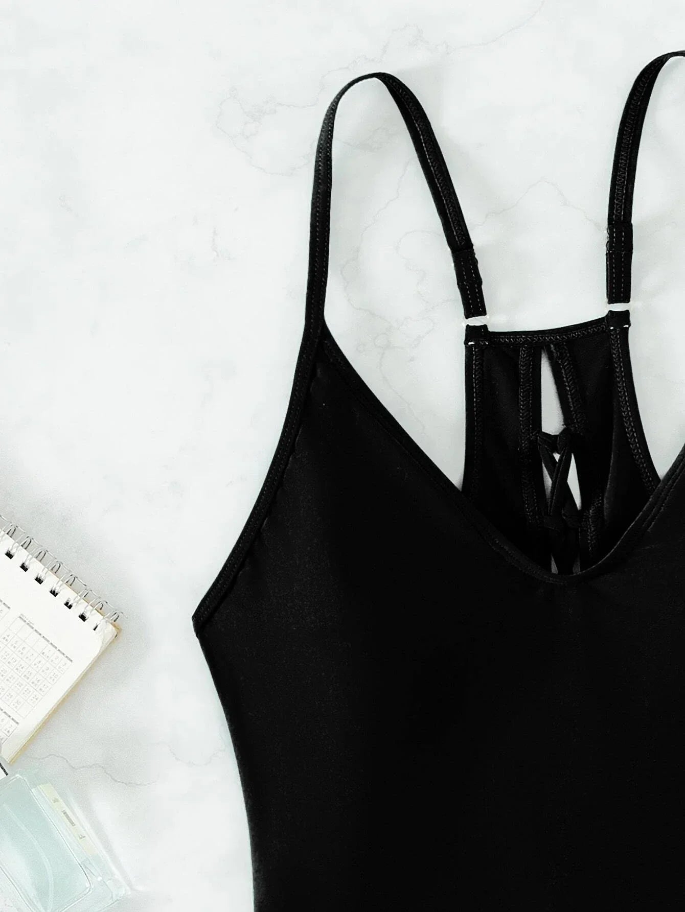 Buy SHEIN Plain Lace Up Backless One Piece Swimsuit in Pakistan