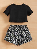 Buy SHEIN Baby Lettuce Trim Tee & Allover Floral Print Shorts in Pakistan
