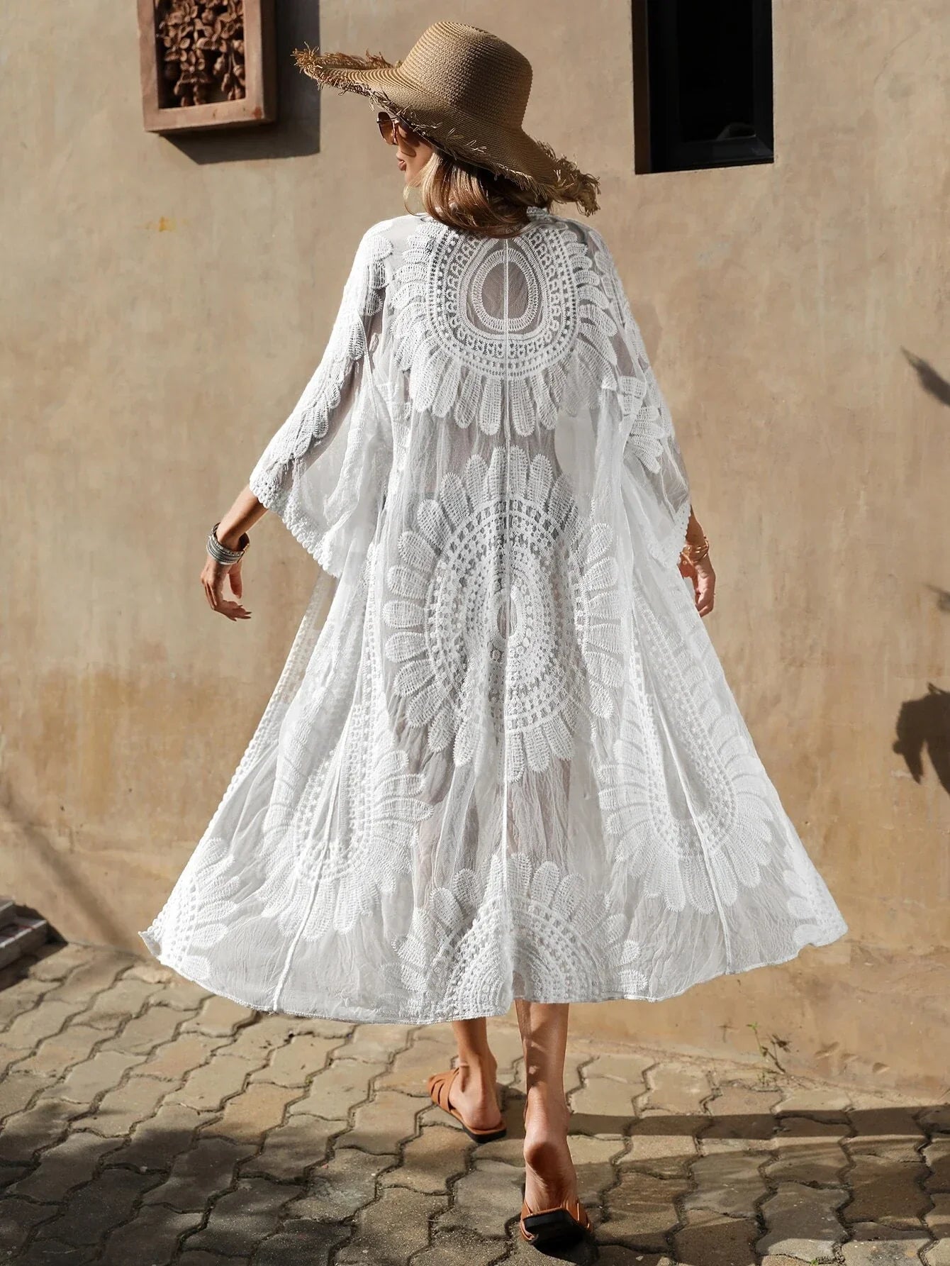 Buy SHEIN VCAY Embroidery Mesh Belted Kimono in Pakistan