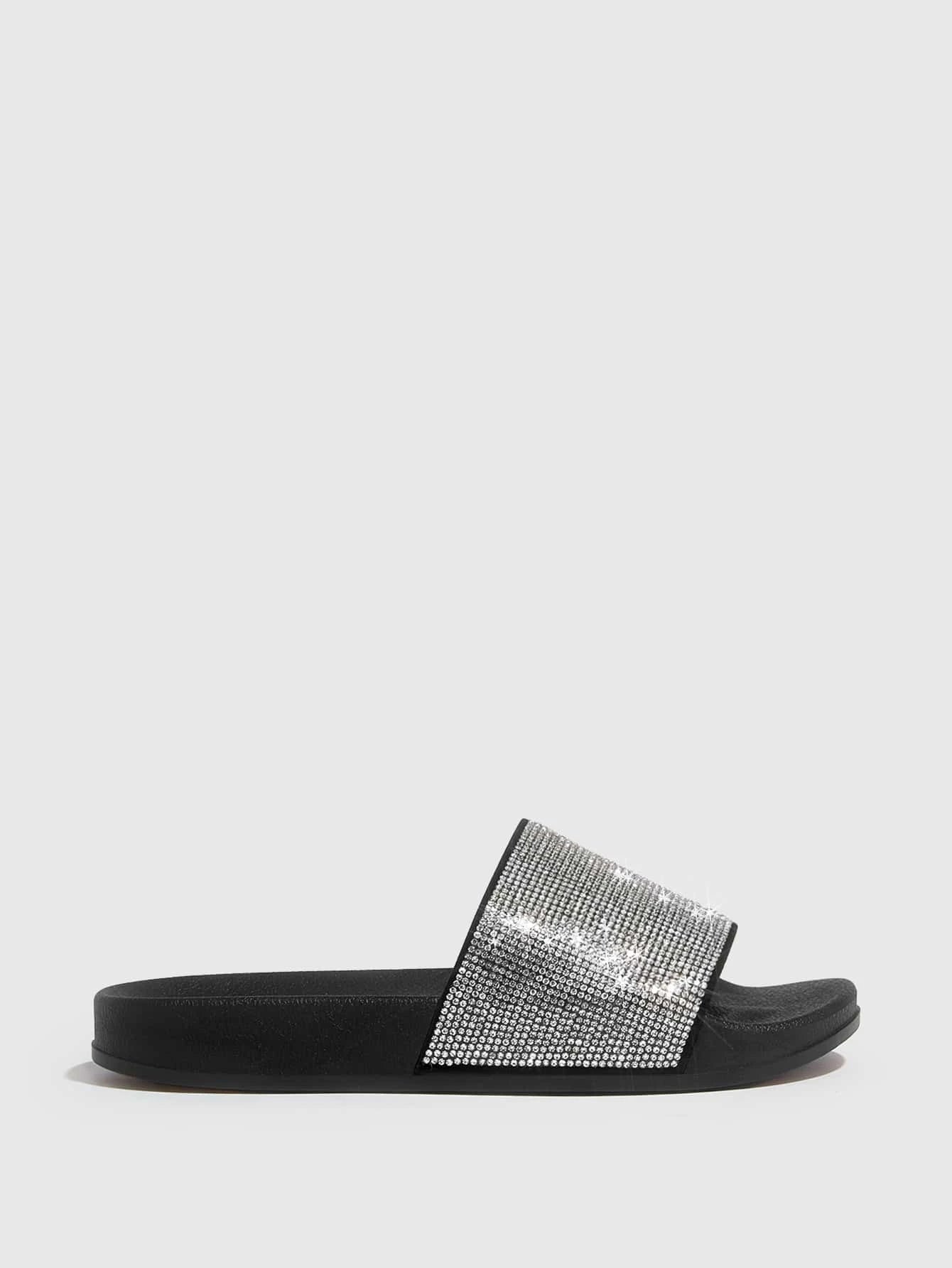 Buy Shein Cuccoo Trending Rhinestone Decor Single Band Slides in Pakistan
