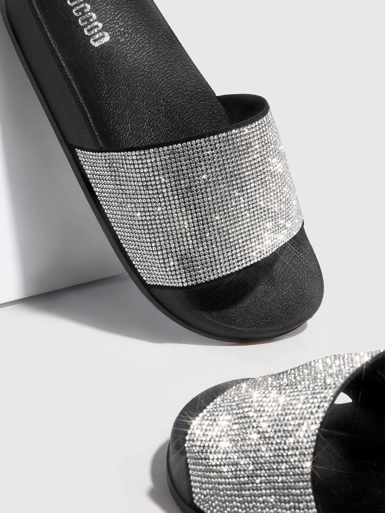 Buy Shein Cuccoo Trending Rhinestone Decor Single Band Slides in Pakistan