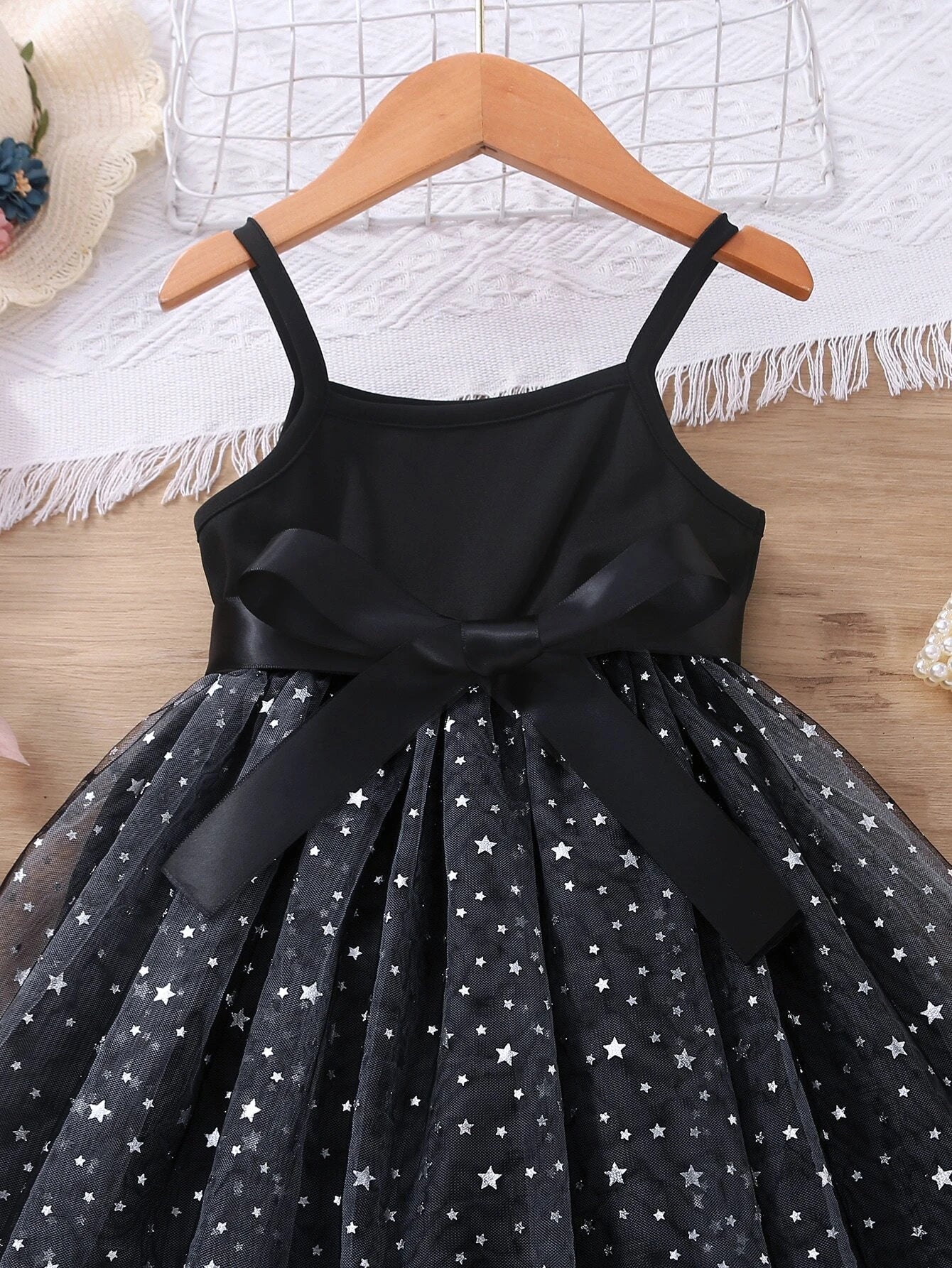 Buy SHEIN Toddler Girls Star Mesh Hem Belted Cami Dress in Pakistan