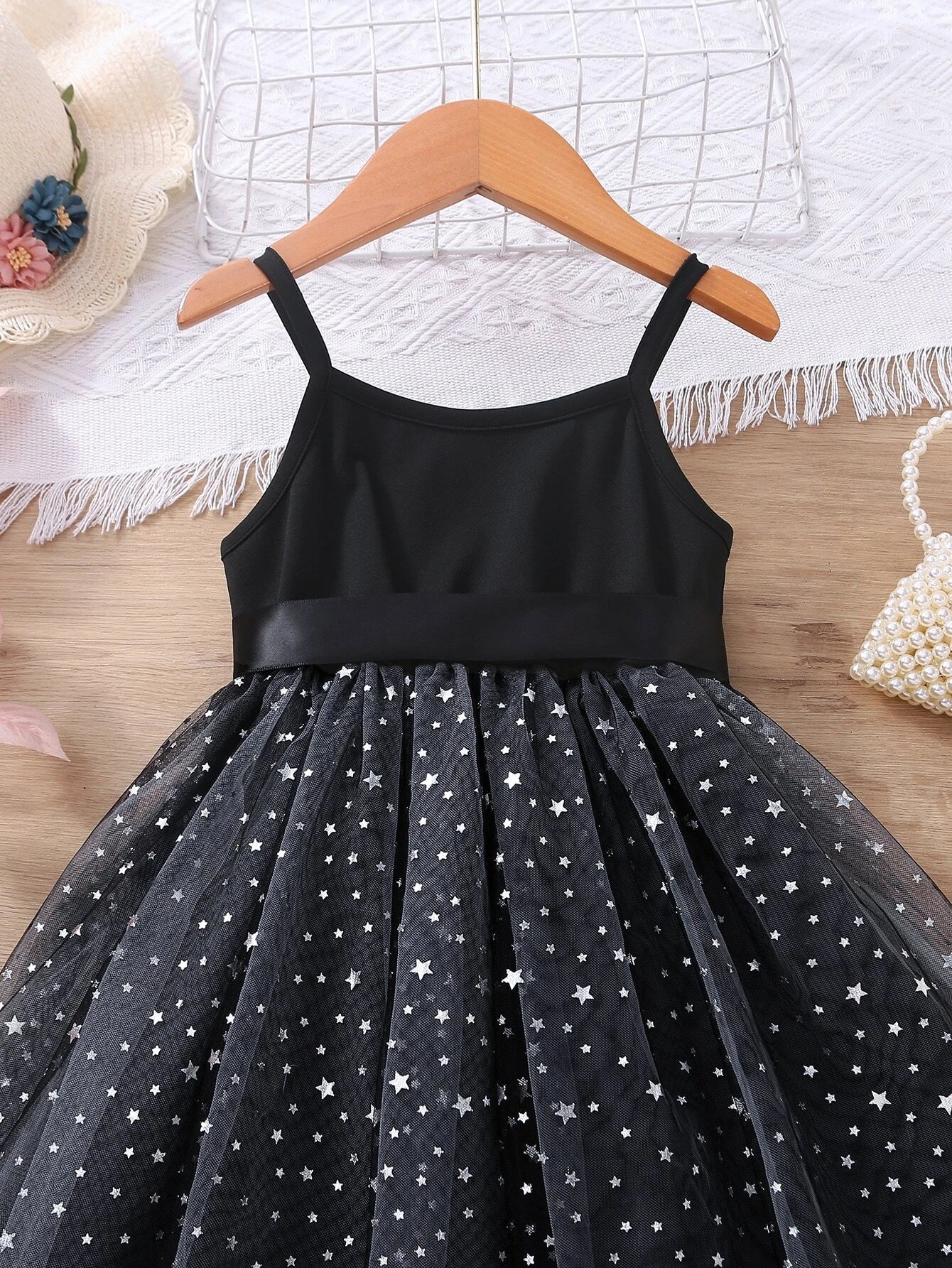 Buy SHEIN Toddler Girls Star Mesh Hem Belted Cami Dress in Pakistan