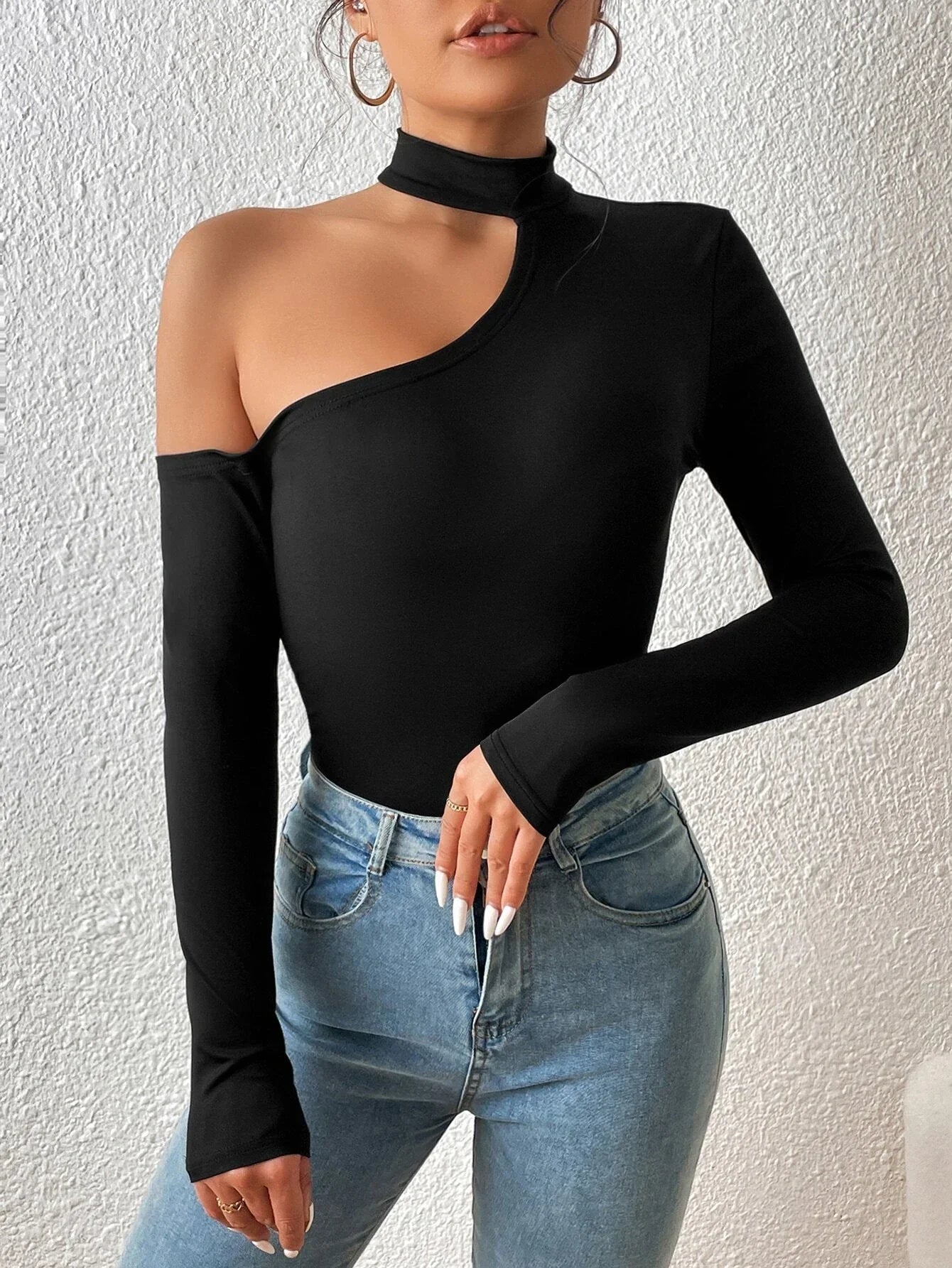 Buy SHEIN Privé Asymmetrical Neck Slim Fit Bodysuit in Pakistan