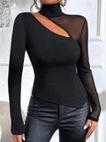 Buy Shein Bae Cut Out Contrast Mesh Asymmetrical Hem Top in Pakistan