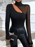 Buy Shein Bae Cut Out Contrast Mesh Asymmetrical Hem Top in Pakistan