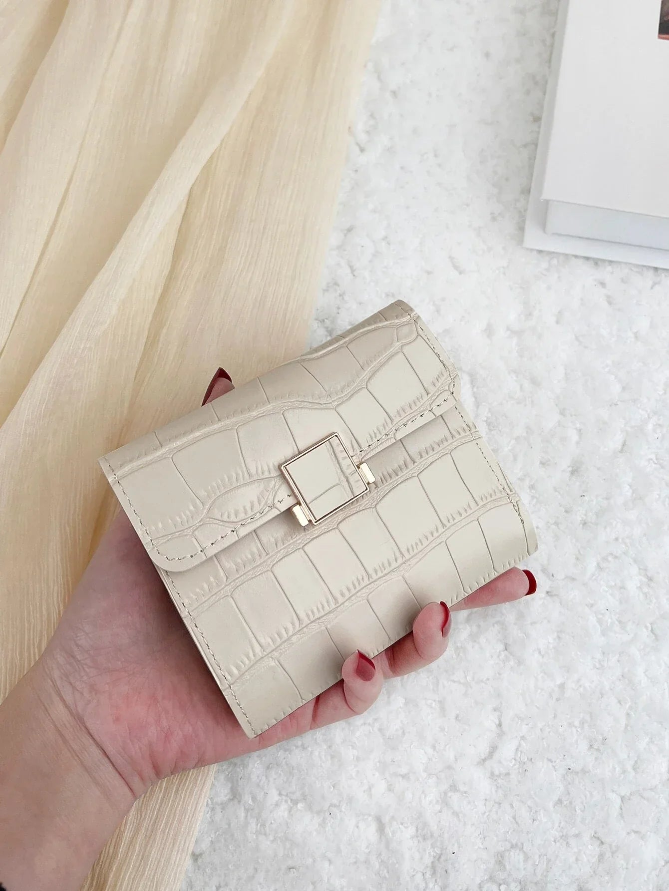 Buy SHEIN Crocodile Embossed Flap Small Wallet Coin Pocket Small Purse Bifold Slim Women Wallet in Pakistan