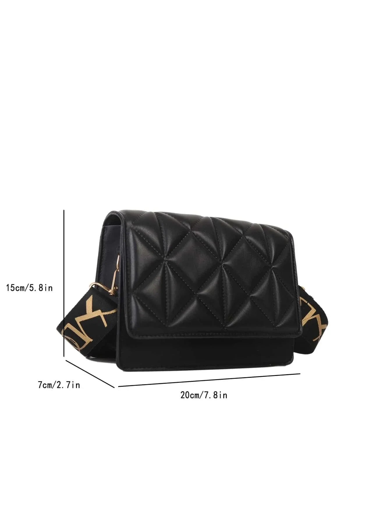 Buy SHEIN Geometric Embossed Flap Square Bag Fashionable Black PU For Daily Life in Pakistan
