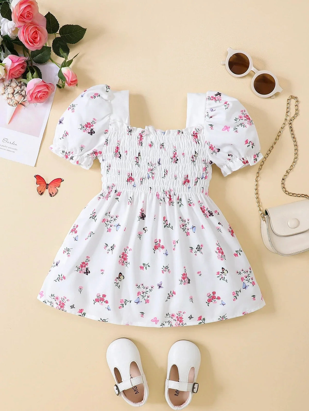 Buy SHEIN Baby Floral Print Puff Sleeve Shirred Dress in Pakistan