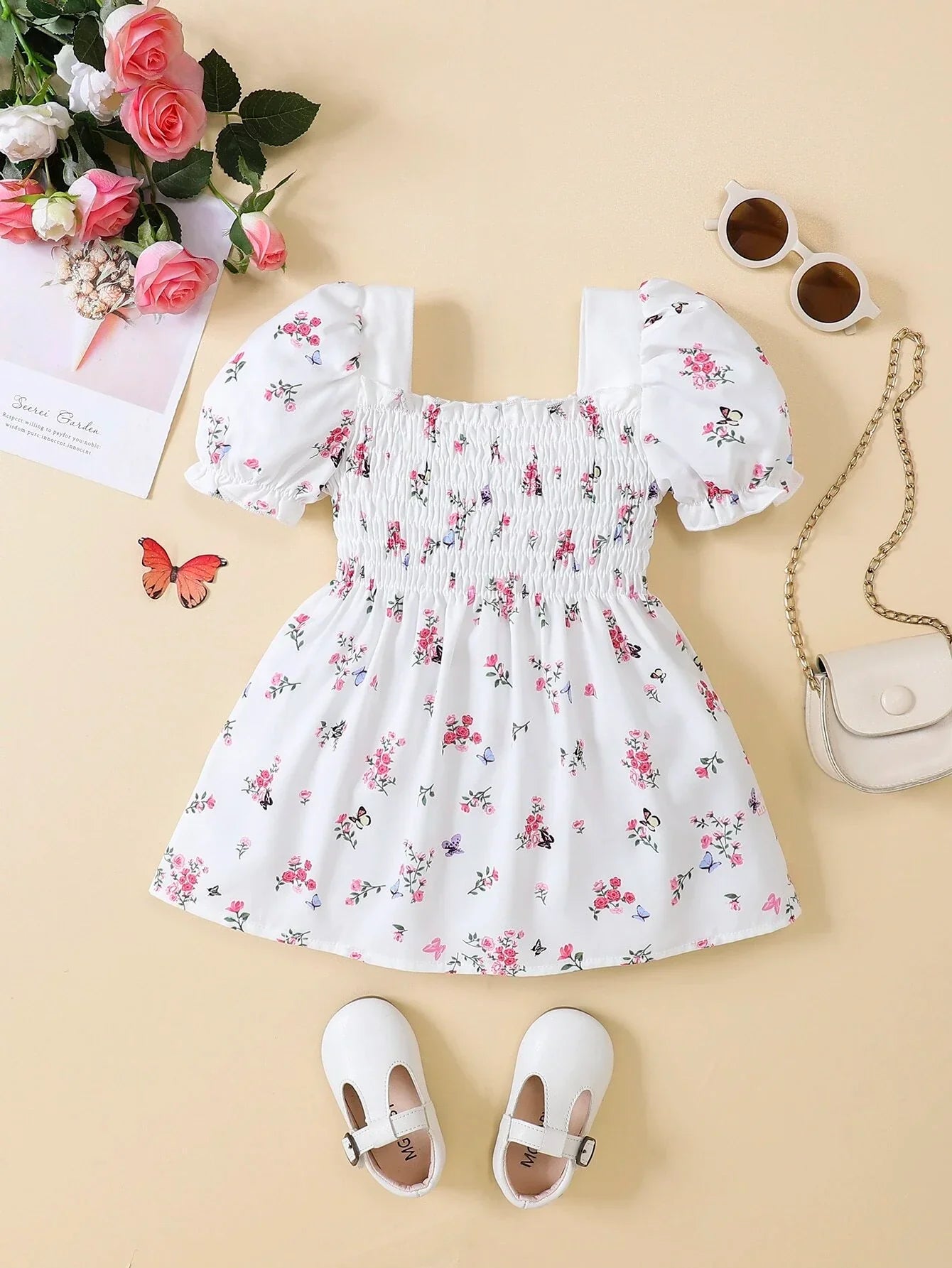 Buy SHEIN Baby Floral Print Puff Sleeve Shirred Dress in Pakistan