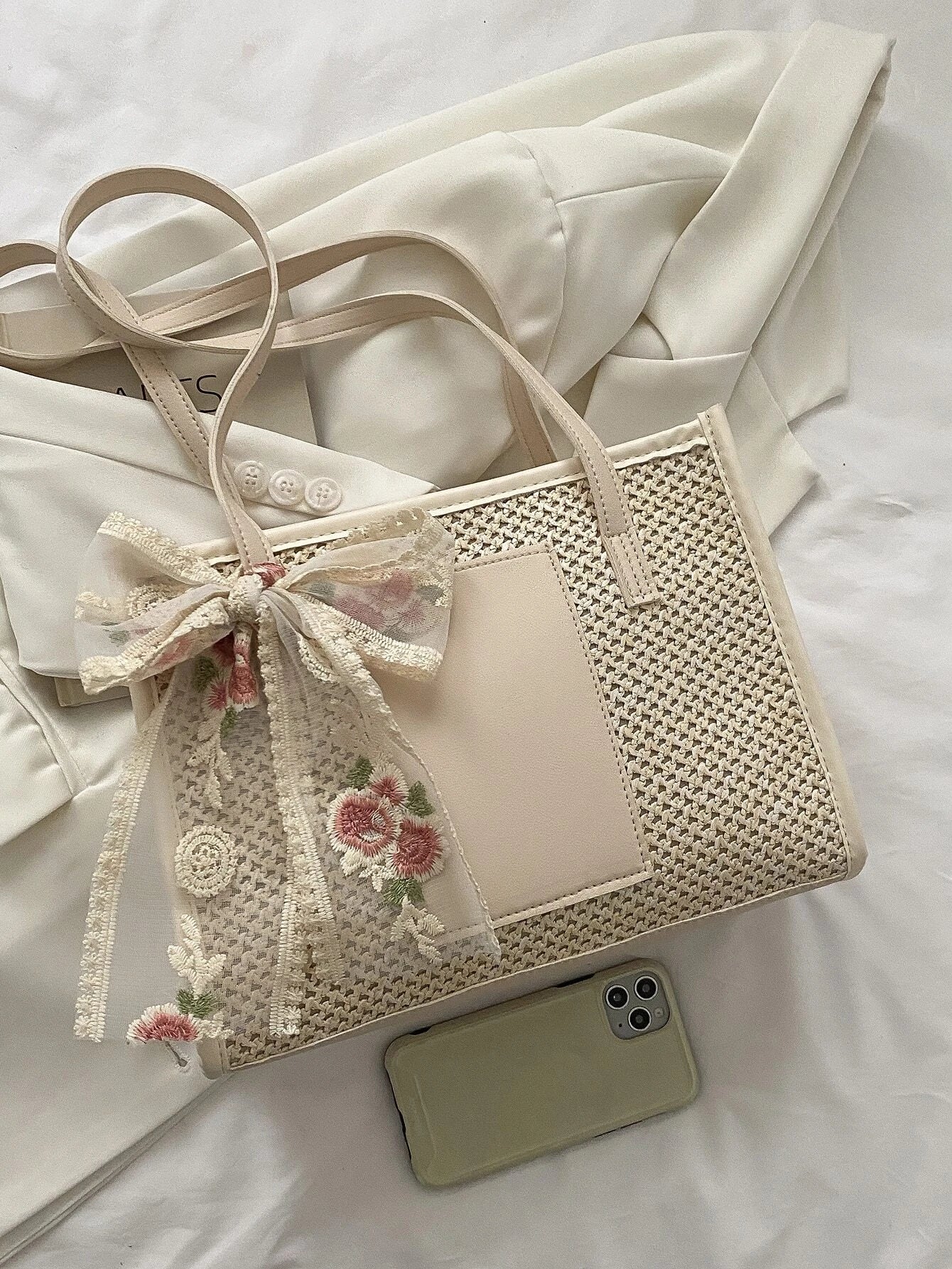 Buy Shein Twilly Scarf Decor Straw Bag in Pakistan