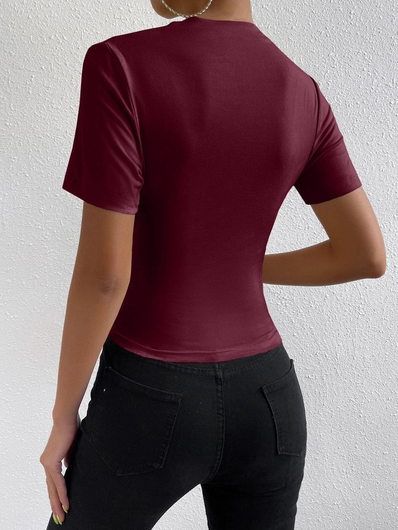 Buy Shein Unity Ruched Mock Neck Tee in Pakistan