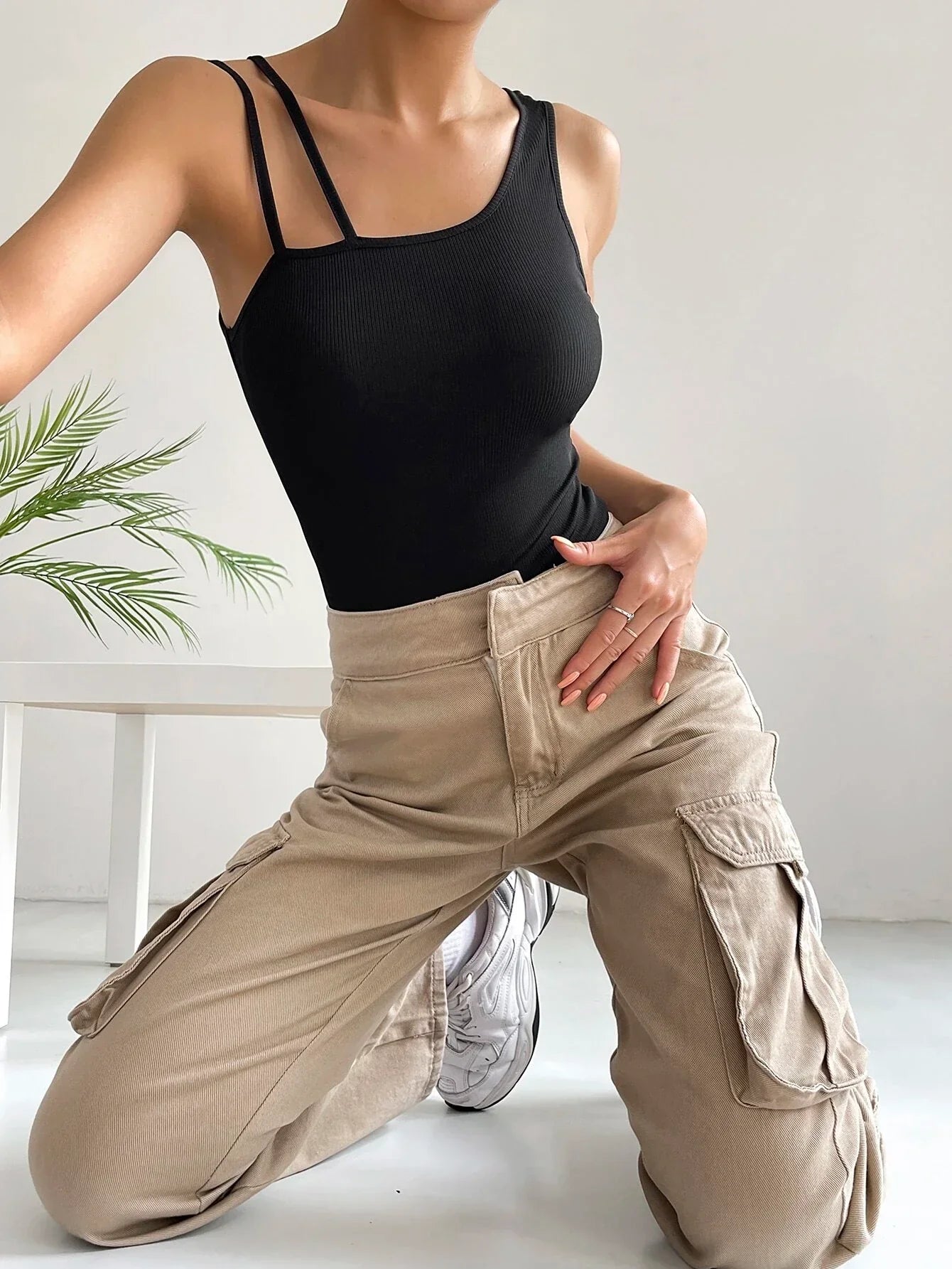 Buy Shein Ezwear Solid Asymmetrical Neck Bodysuit in Pakistan