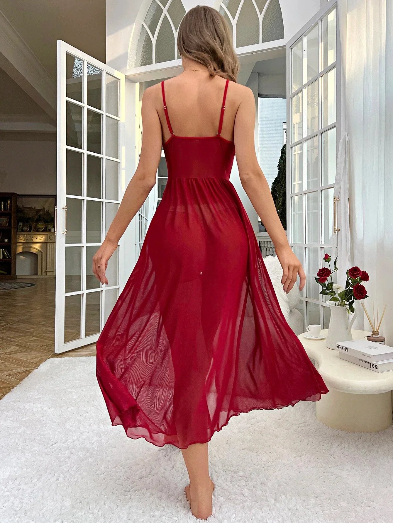 Buy SHEIN Contrast Lace Bow Front Cami Nightdress in Pakistan