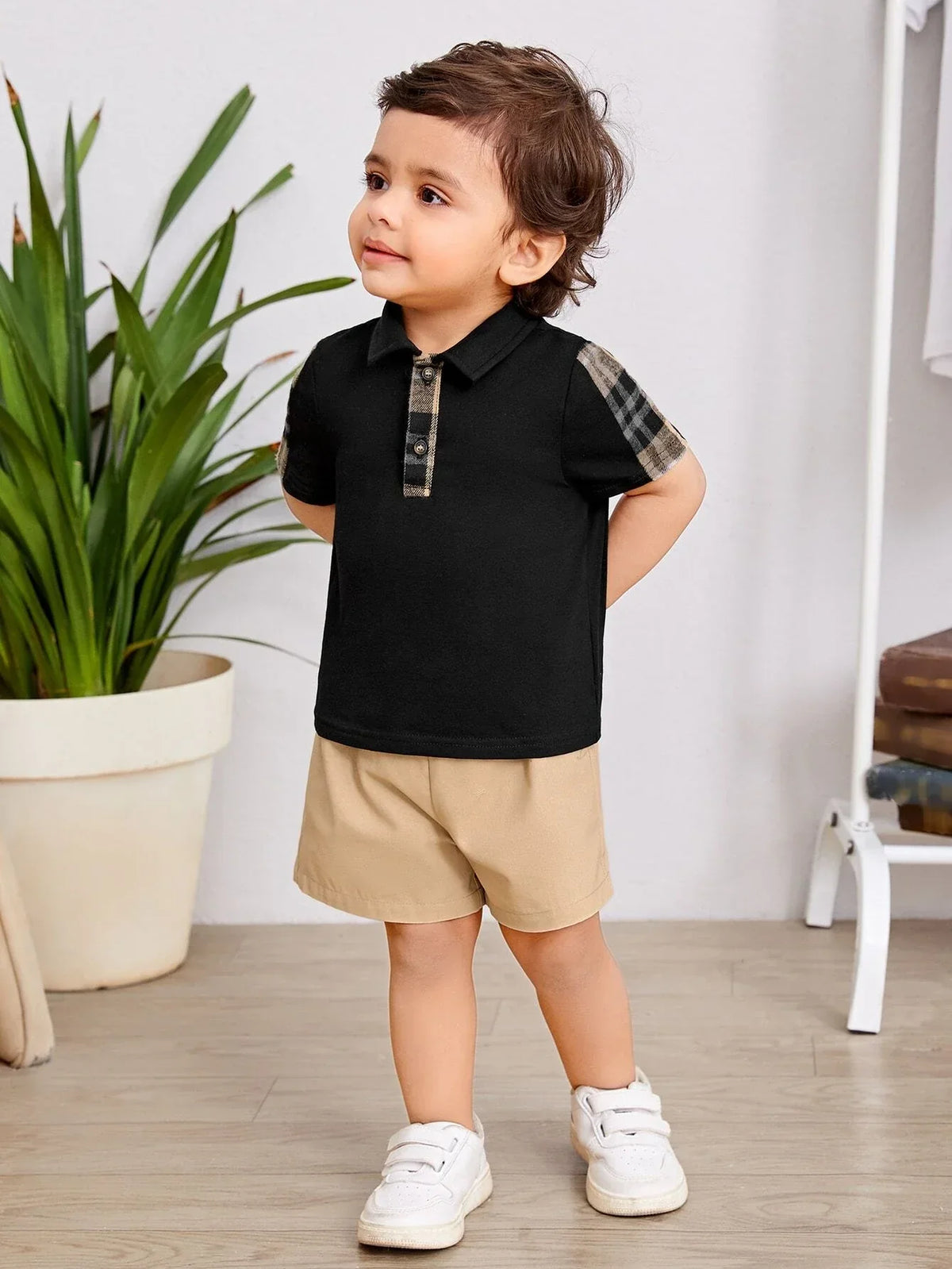 Buy SHEIN Baby Boy Plaid Polo Shirt & Shorts in Pakistan