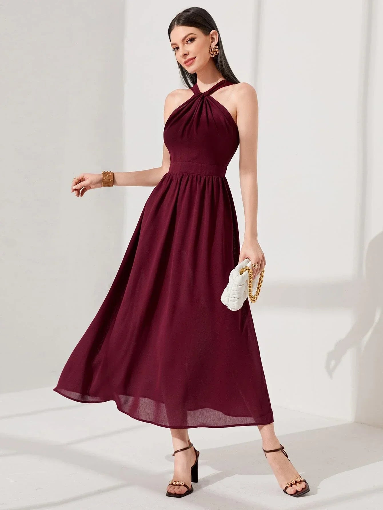 Buy Shein Modely Solid Halter Neck A Line Dress in Pakistan