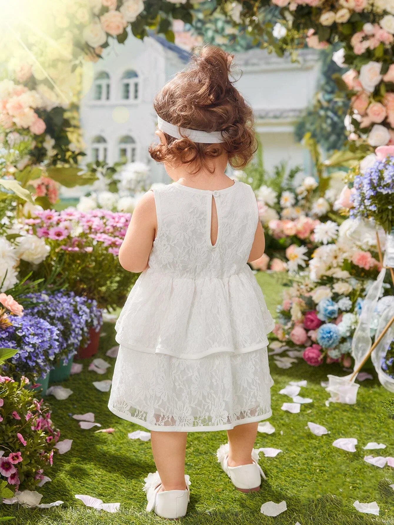 Buy SHEIN Baby Bow Front Layer Hem Lace Dress in Pakistan